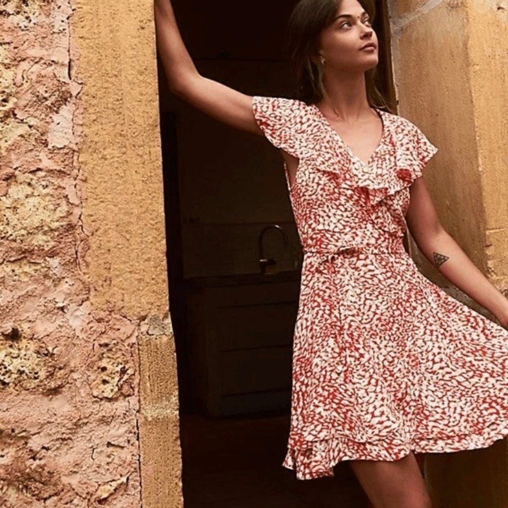 Free People French Quarter‎ Wrap Mini Dress in Pop Combo Orange Womens Small